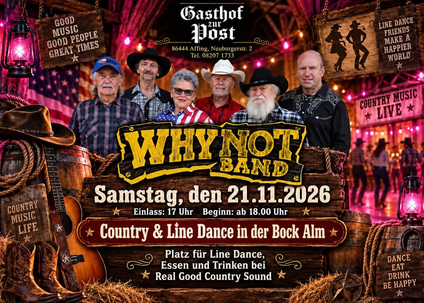Plakat: Country Music in der Bock Alm im Gasthof zur Post Affing, 21. November 2026